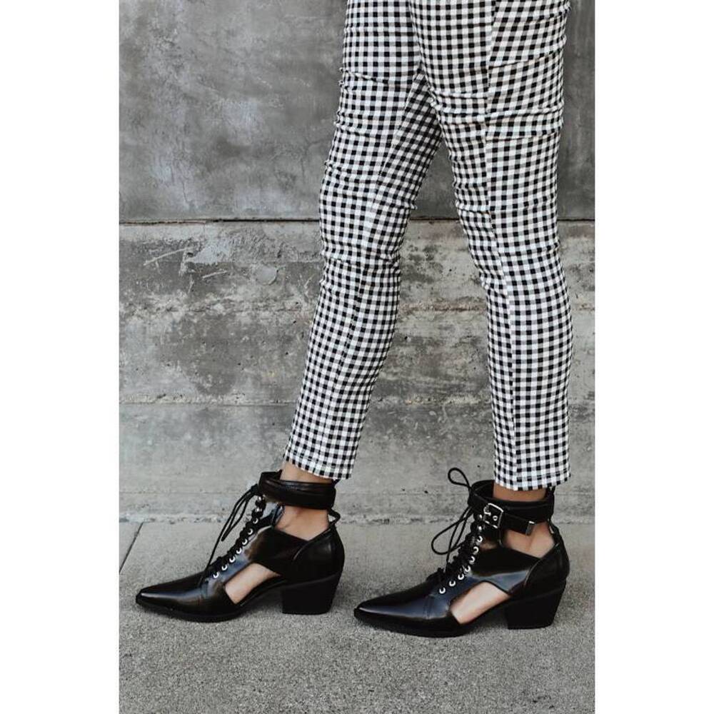 Lulus Vincent Black Patent Cutout Lace-up Ankle Booties - NIB
